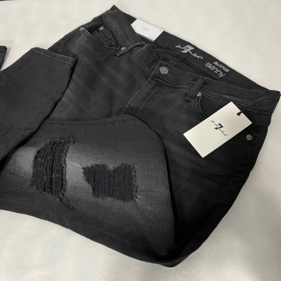 7 FOR ALL MANKIND Black Distressed Ankle Skinny Jeans Size 31 NWT - Picture 4 of 15